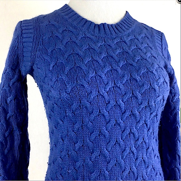J.Crew Classic Blue Cable-Knit Crewneck Sweater - Picture 1 of 12
